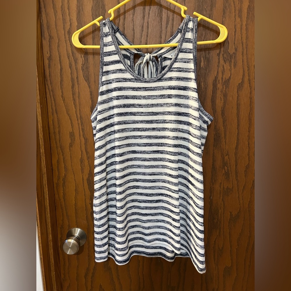 Striped Sleeveless Knit Top - Navy and White